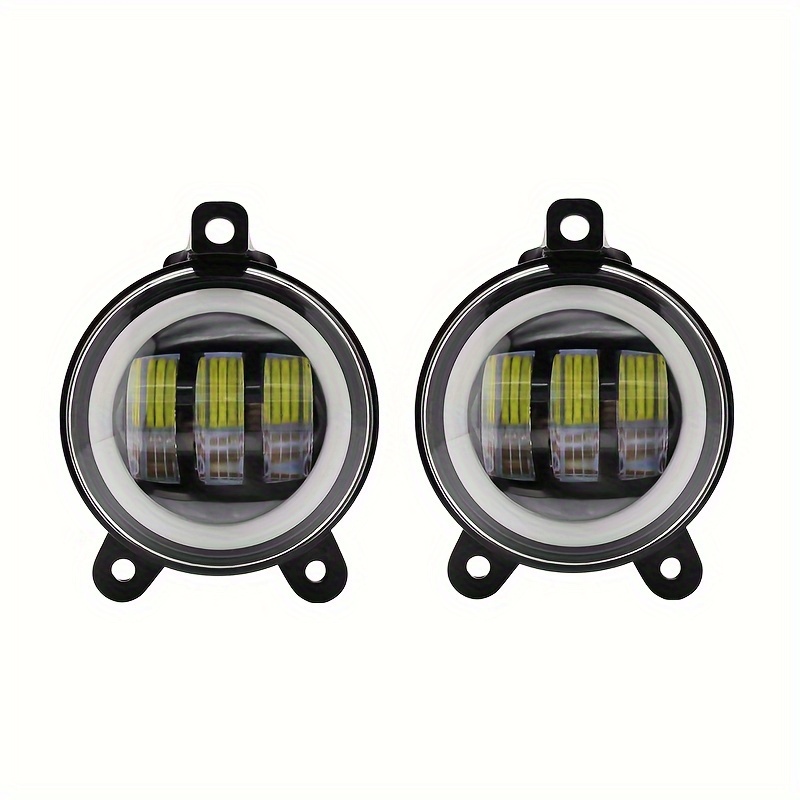 TEMU 3.5 Inch Round Led Fog Lights With Dual Halo Ring For Off-road 4x4 Vehicles, 30w 6000lm White & Amber Angel Eyes, 12v Direct Wiring For Motor Vehicle Use, No Battery, Led Light Source