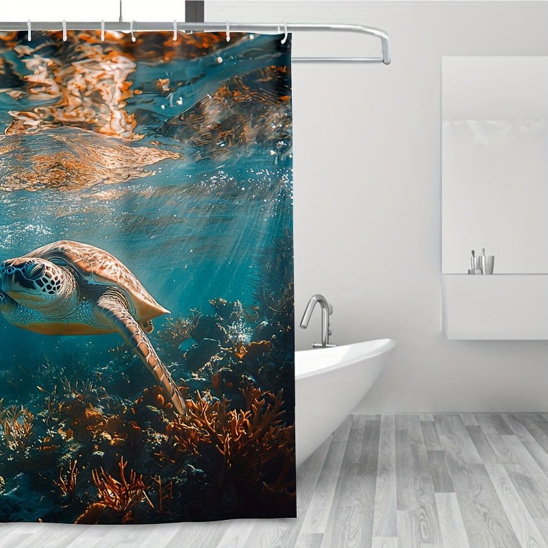 1pc sea turtle   shower curtain 70 8x70 8 inch durable polyester easy   themed design with clear blue water vibrant coral   bathroom bathtub or window decor bathtub curtain   theme decor durable shower curtain shower curtains for bathroom