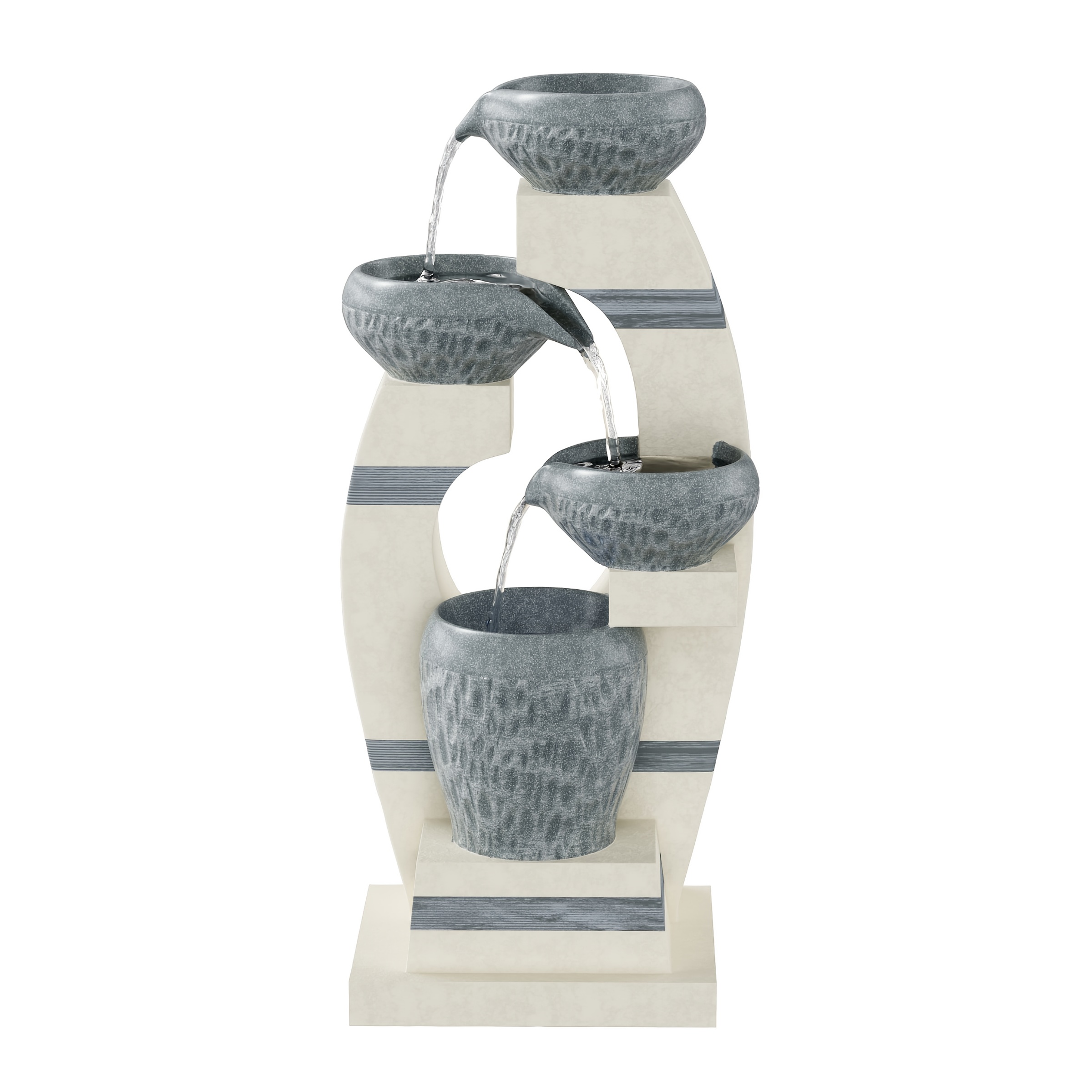 TEMU 21.7" Tall Indoor Water Fountain, 4-tiered Tabletop Resin Cascading Rock Bowls Fountain With Led Light, Relaxation And Meditation, Outdoor