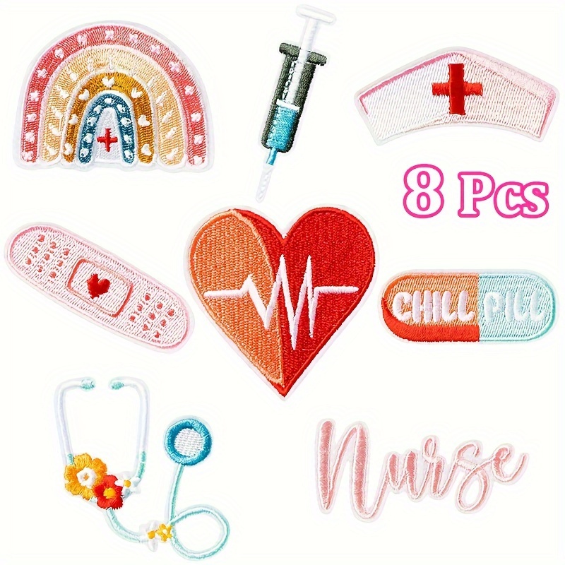 

8pcs Nurse Embroidered Patches - Cute Themed Iron-on/sew-on Appliques For Diy Crafts, Clothing Repair & Decoration - Perfect Nurses Day Gift, Backpacks, Hats, Jeans, Jackets