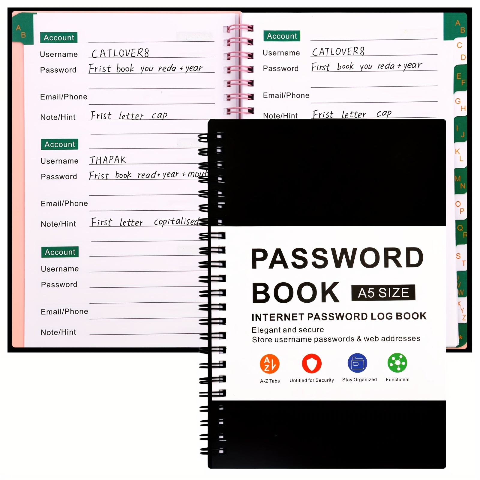 

A5 Hardcover Password Organizer Book - Storage For Internet , 8.6x5.9" - Ideal For Organization