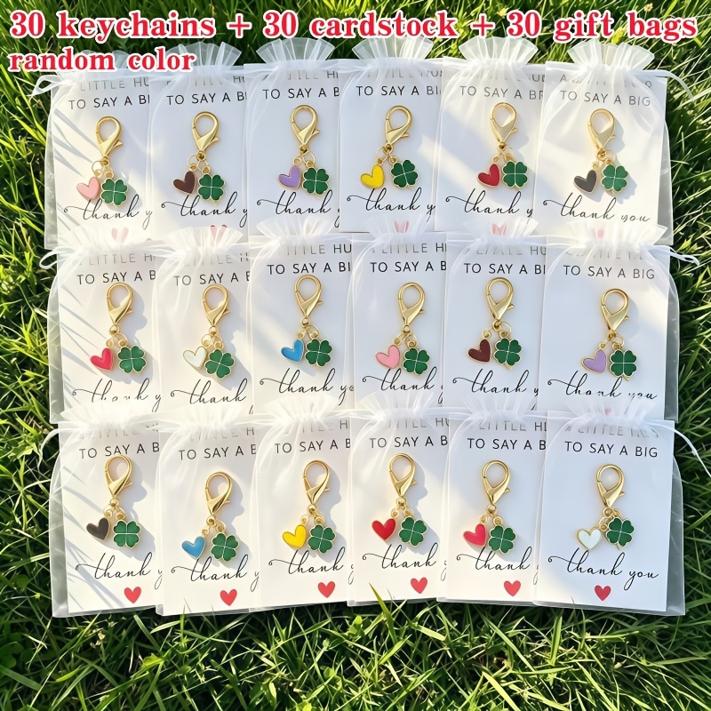 TEMU 90pcs/30 Sets Random Colors Keychains - Colorful Heart, Clover Pendants, Bag And Car Key Additions, Business Gift Pack (30pcs Random Colors