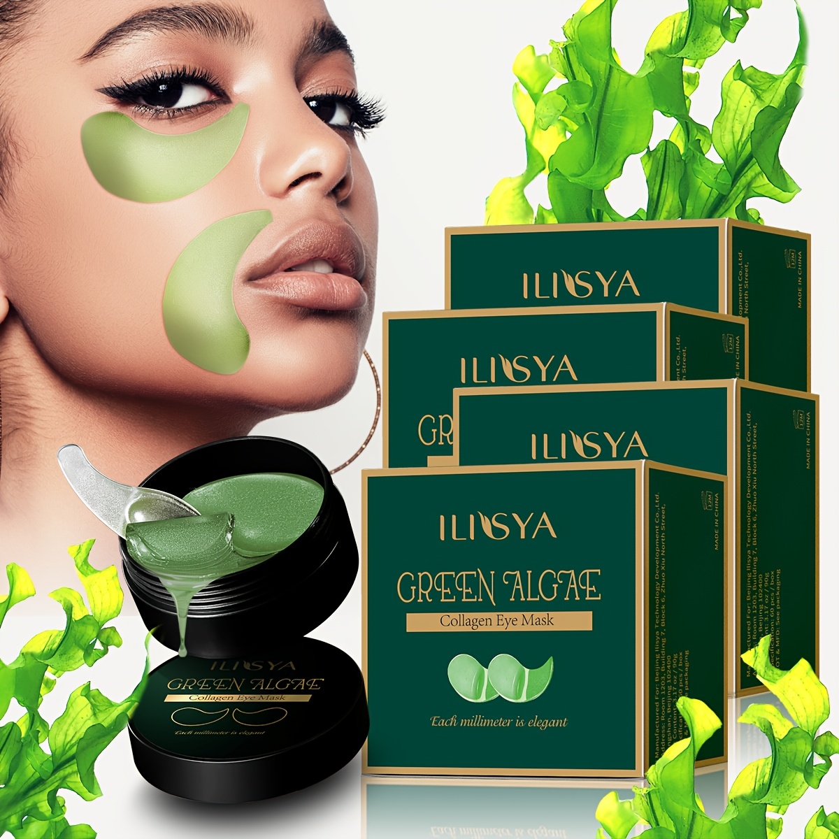 4 kutije maski za oči s esencijom zelenih algi i flastera za oči, miješanih s Sargassum i kolagenom, održavaju vlažnost očiju, nježne i hranjive, udobne i vlažne kože, dostupne kod kuće ili na poslovnim putovanjima, pokloni za Uskrs i Dan zahvalnosti
