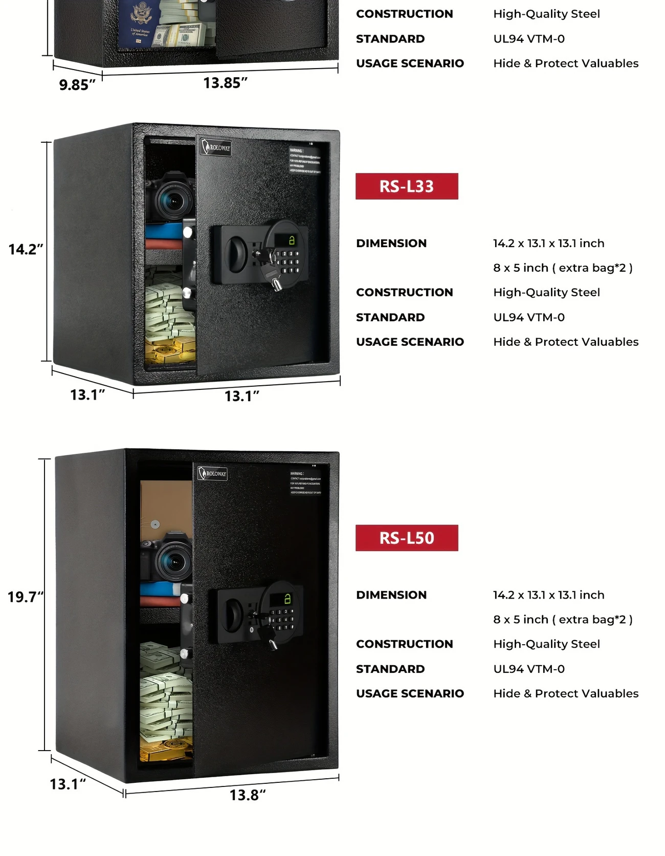 a heavy duty fireproof with a golden bag a safe with a password lock and key lock suitable for storing cash documents and black details 9