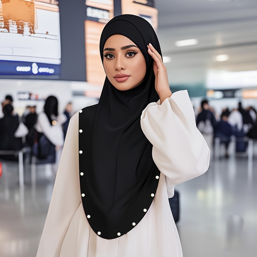 Women's Beaded Hijab Cap Soft And Breathable, Perfect For Ramadan Casual