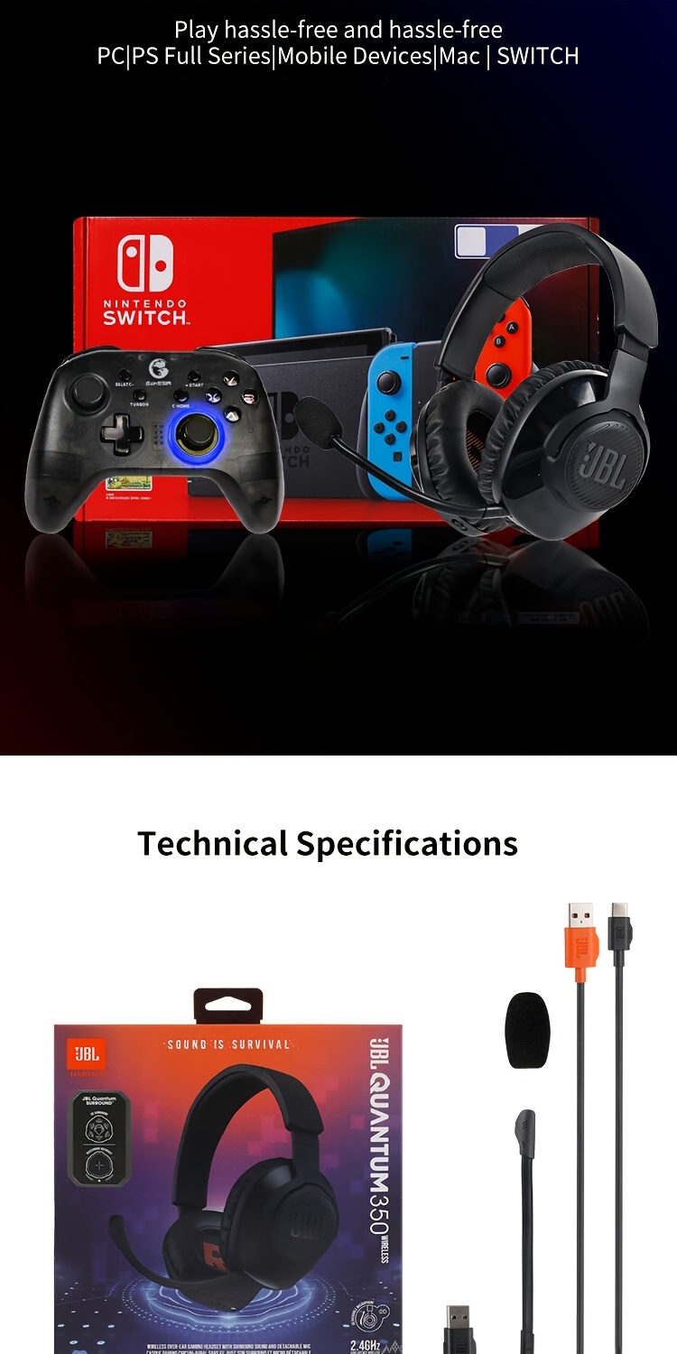 JBL QUANTUM350 Quantum Storm Wireless Gaming Headset, Esports Over-Ear Gaming Headphones, Lossless 2.4G Connection, Comfortable Ear Cushions, Detachable Microphone, Up to 22 Hours of Battery Life, Clear Conversation Microphone