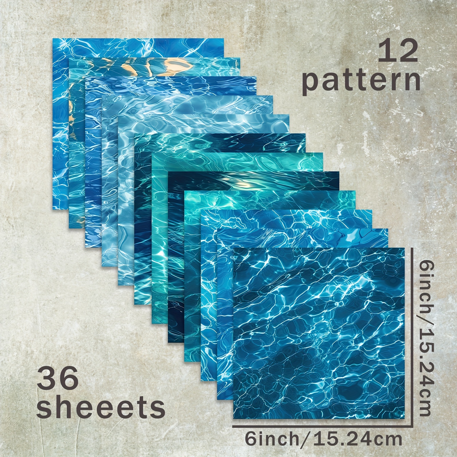 E-shop 36 Blatt 6 Zoll ( Wasser Ozean Hintergrund) Tissue Papiere, Geeignet für Journal Junk Journal Grußkarten Hintergrund Album und Bastelarbeiten
