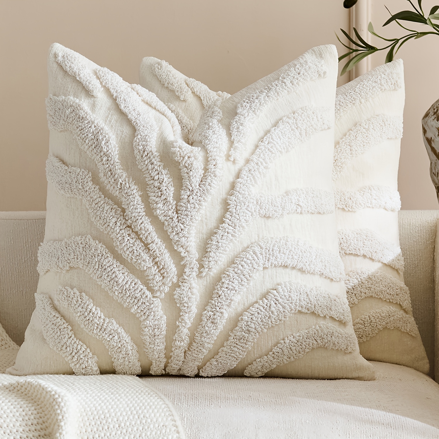 Set of 2 Tufted Pillowcases, Bohemian Style Decorative Cushion Covers, Suitable for Living Room, Bedroom, Sofa (Pillow Inserts Not Included)