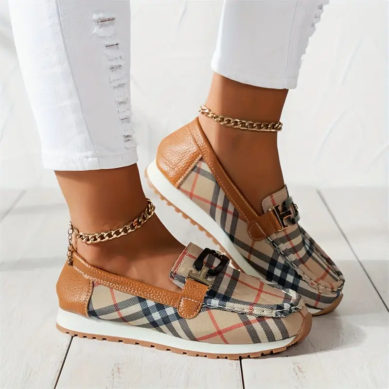 womens casual slip on flats with striped print fabric upper lightweight comfortable non slip summer loafers details 6