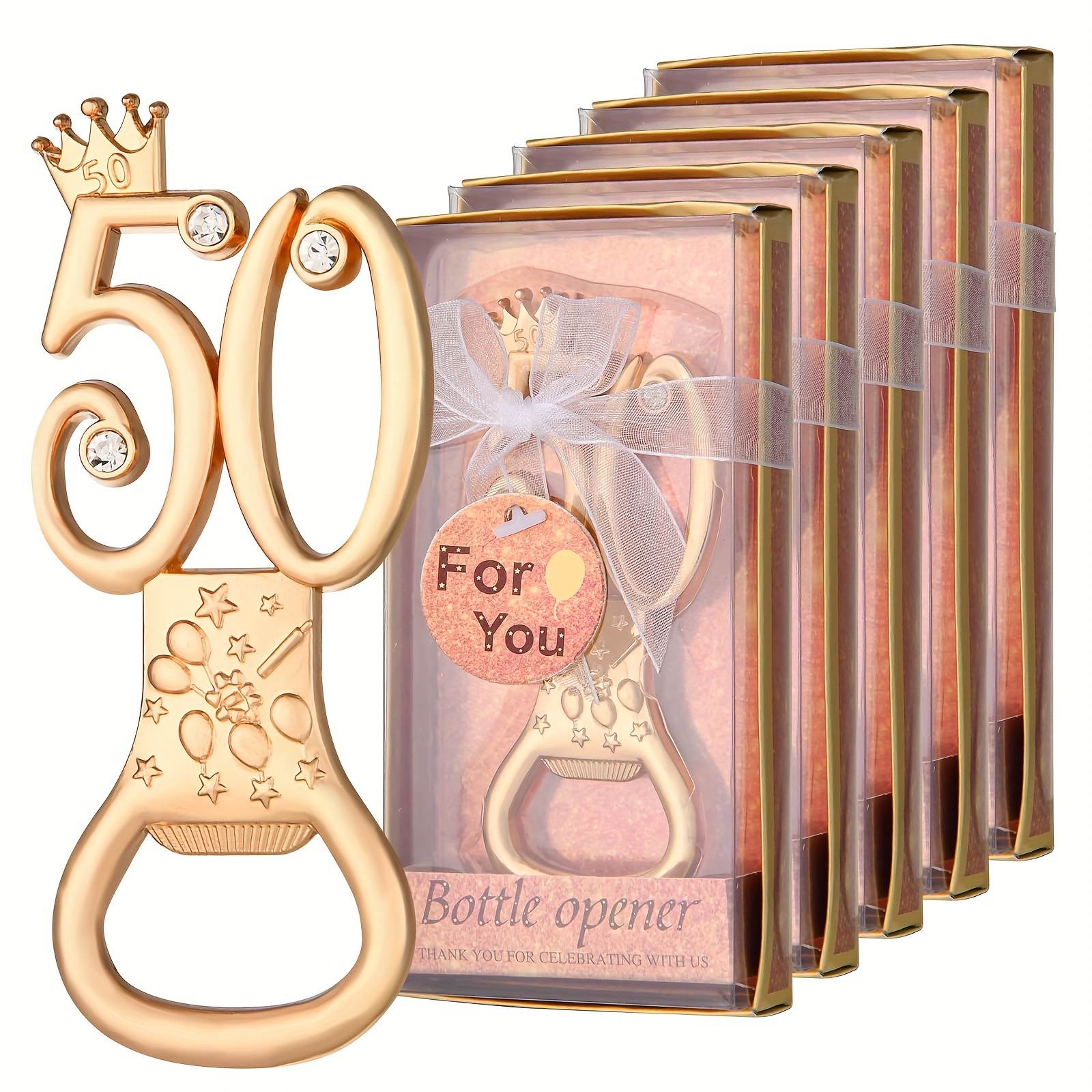 12pcs 50th birthday party golden 50 bottle opener give gifts or souvenirs to guests the most popular golden and rose themed party decorations party favors family gathering gifts 50th anniversary wedding kitchen and   party gifts