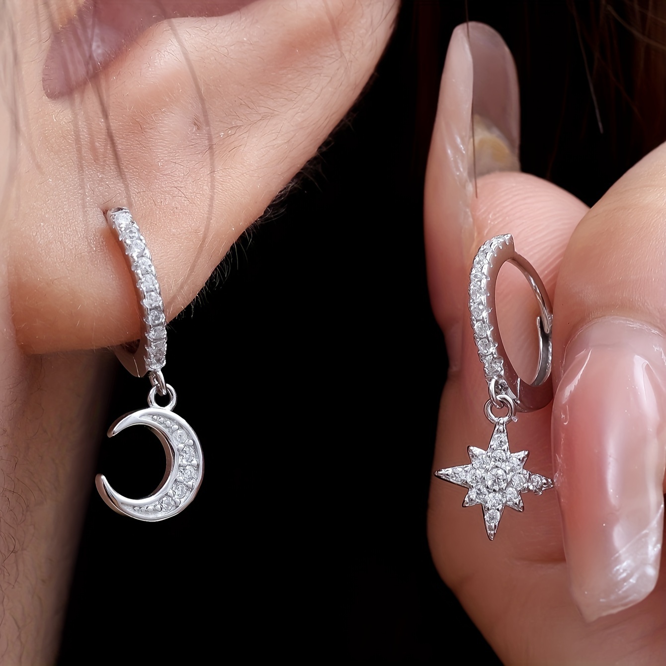Exquisite 925 Silver Star Oval Earrings with Synthetic Zirconia