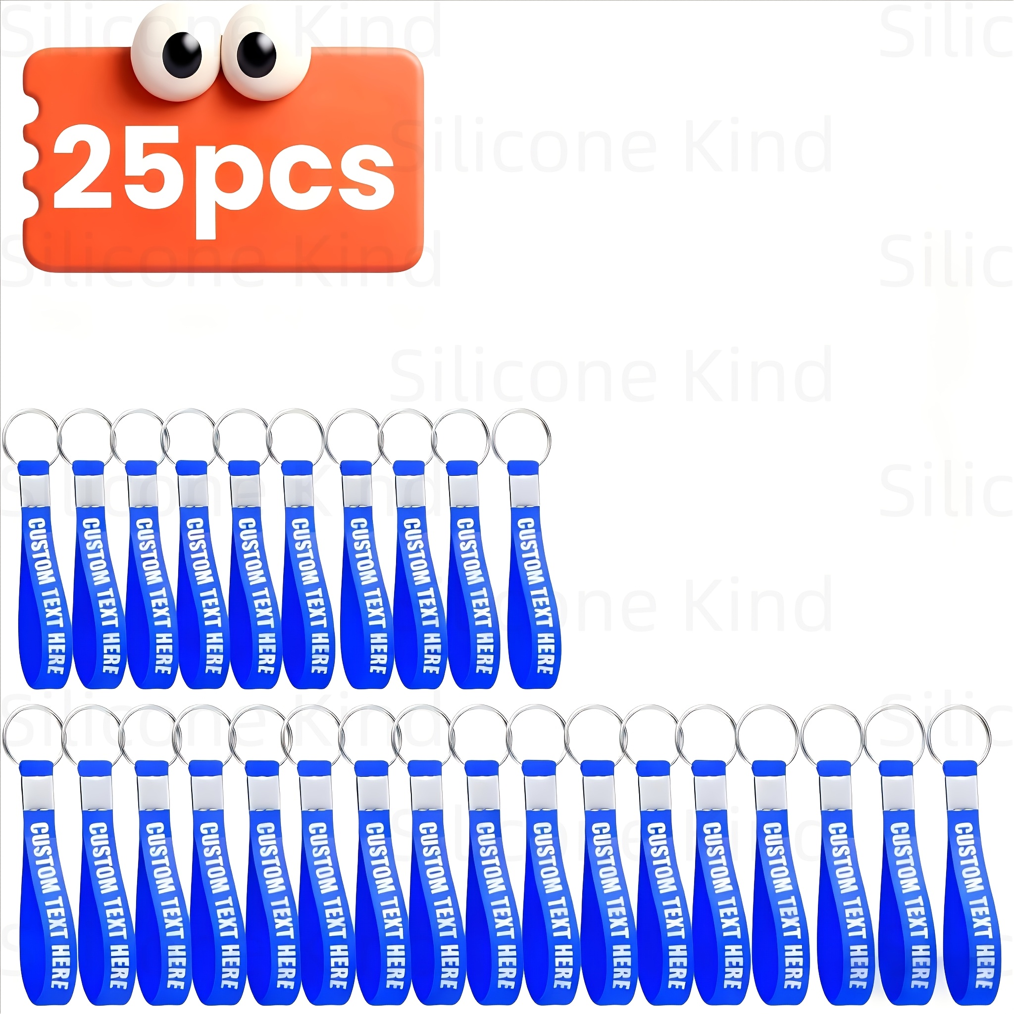 TEMU 25pcs Bulk Personalized Silicone Keychains Custom Text/logo & Logo - Customizable Keyrings Suitable For Events, , Promotional Items, Bulk Orders