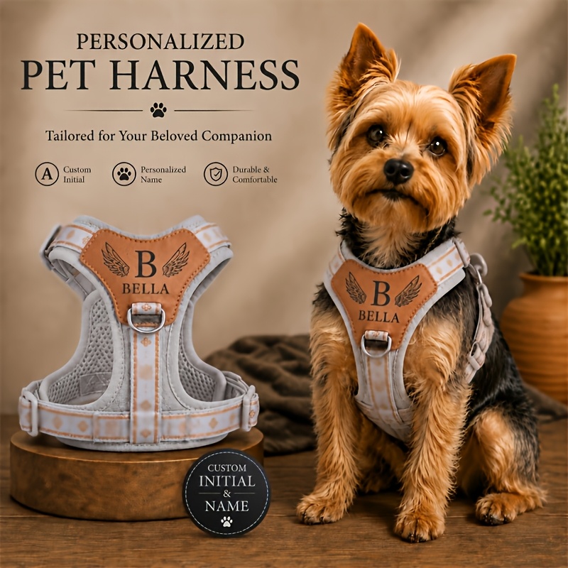 Custom Pet Name and Initial Uppercase Dog Harness, Soft Breathable Vest