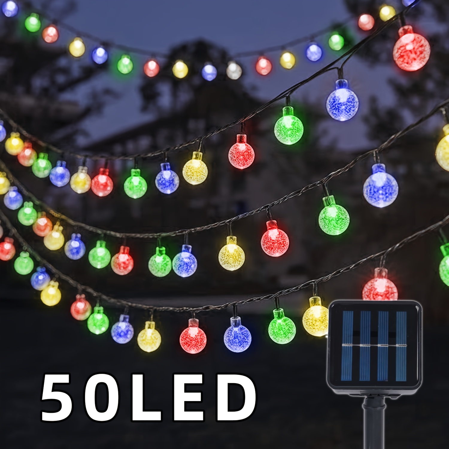 TEMU 1pc 16.33/22.9/39.3ft (4.98/6.98/11.98m) /100 Led Bubble Fairy Lights, Outdoor Solar String Lights, Ipx4, 1.7cm Ball, Button Control, For Summer