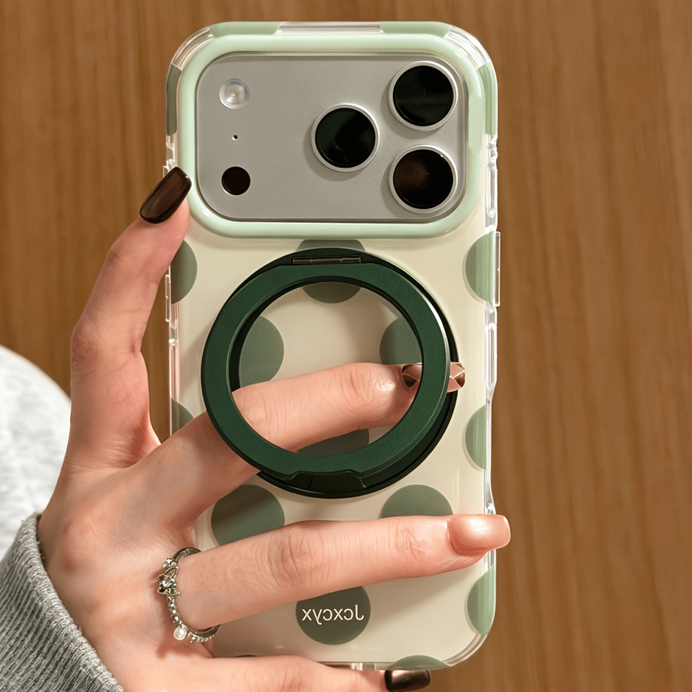 TEMU Phone Case - Cute Polka Dot Matte Convenience Magnetic Bracket Phone Case Compatible With Iphone 18promax 18pro 17pro 17 16promax 16pro 16