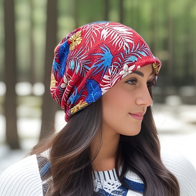 floral print vintage beanie hat bohemian style lightweight skull cap for women girls