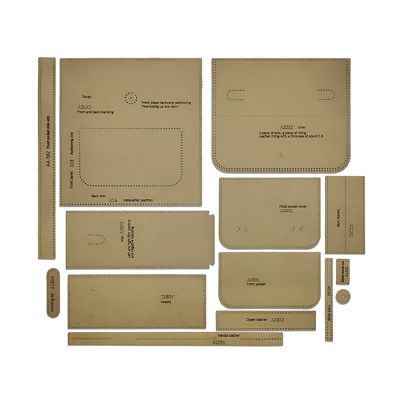 TEMU 14pcs Craft Kit Vintage-style Large Capacity Shoulder Bag & Backpack Template Paper Crafting Templates Diy For Leatherwork Patterns Durable