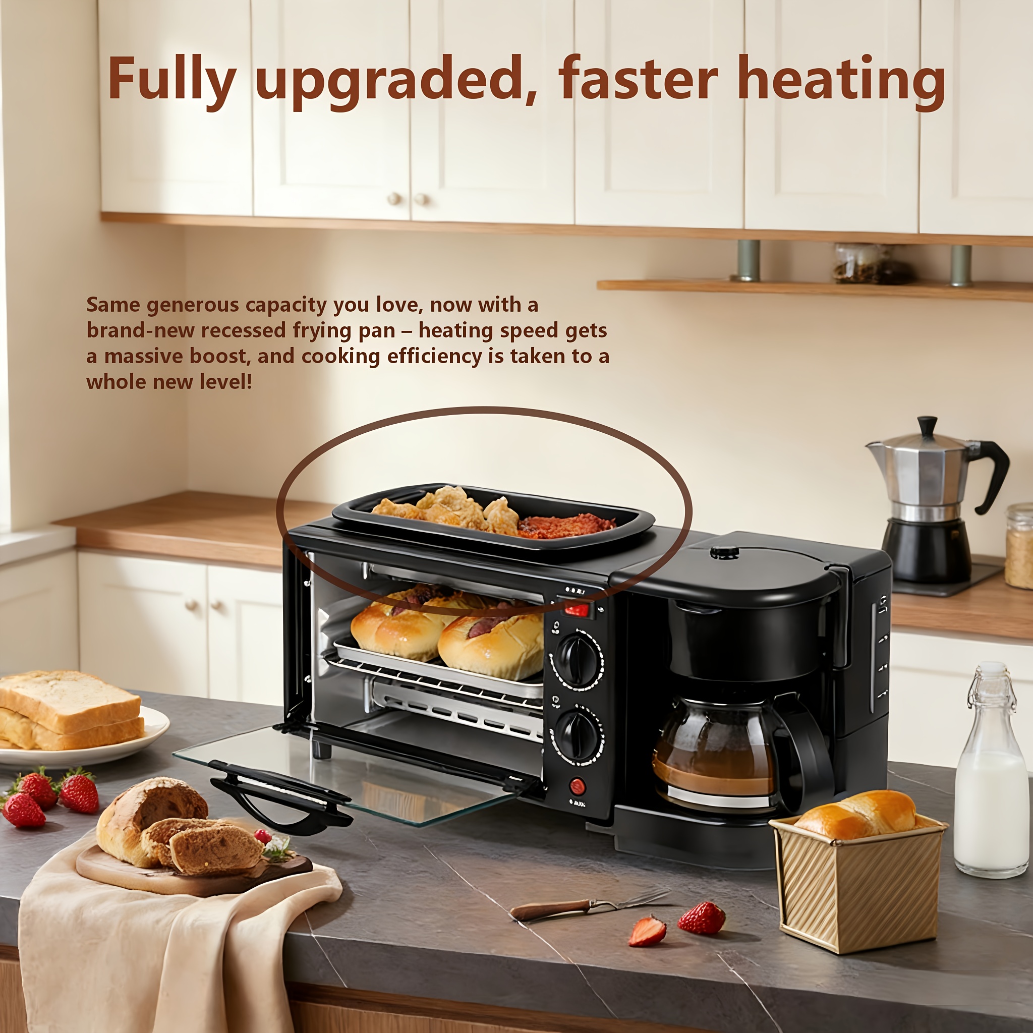 TEMU This Breakfast Appliance Features Automatic Shut-off, Allowing You To Fry Eggs, Toast Bread, And Brew Coffee With A . It Has A Surface For Effortless Cleaning And Includes A Timer