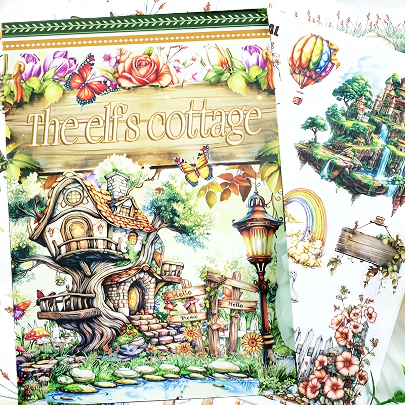 

20-sheet Elf Cottage & Tree House Washi And Pet Sticker Set - Large, Waterproof, Dual-material With Vibrant, Illustrations For Scrapbooking, Junk Journals & Planners, Stickers