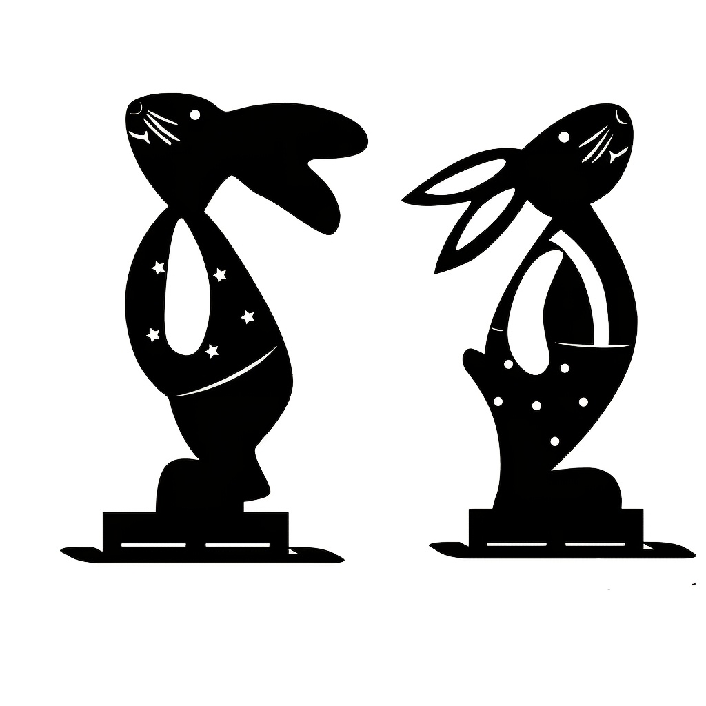 E-shop 2D-Flach, 2-teiliges niedliches Hasenfiguren-Set für Schreibtischdekoration – 2D schwarzes hohles Hasen-Design mit Sockel – Tischdeko für