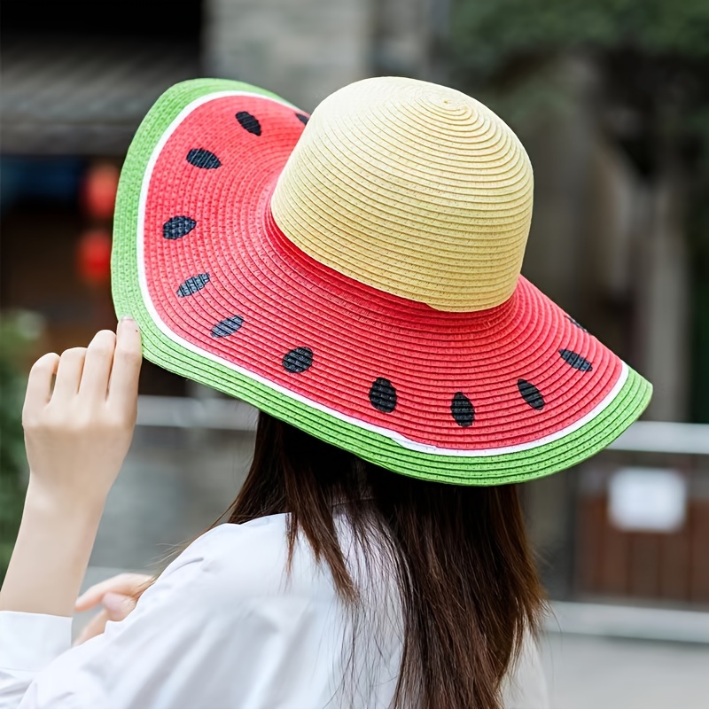 1pc Big Brimmed Contrasting Straw Hat Beach Hat Colorful Sun Hat