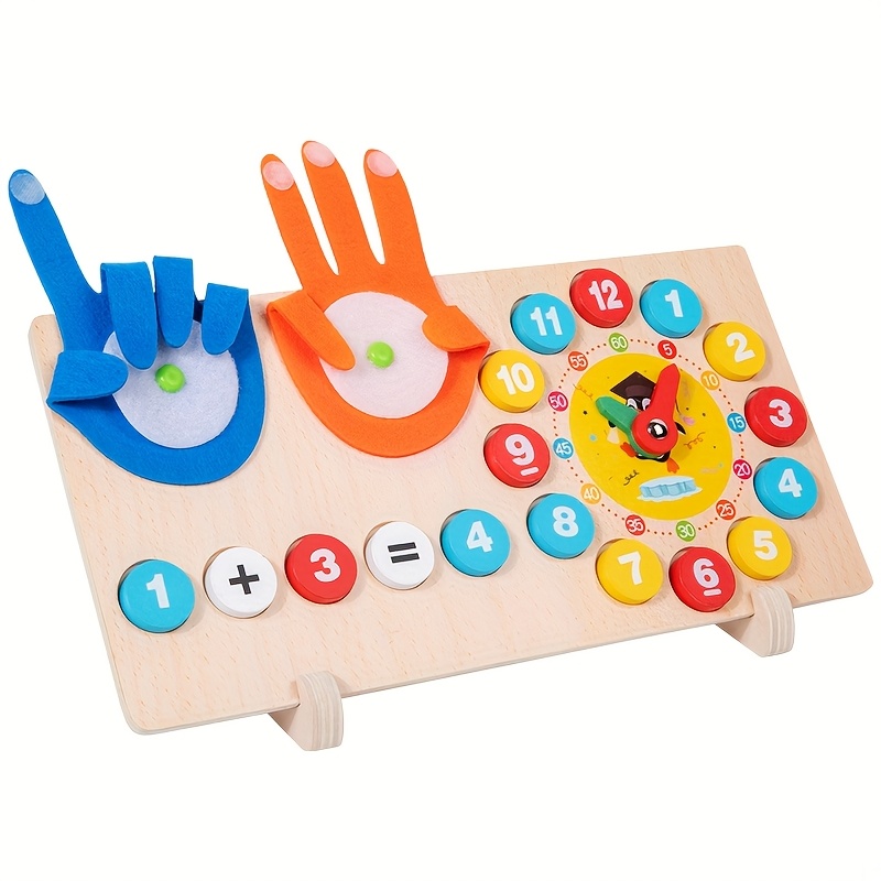 Image of Back To School And School Supplies, Wooden With Finger Counting Board, Interactive Time Teaching Toy, 10-number Addition And Subtraction Math Game, Educational Gift For Children Ages 3+