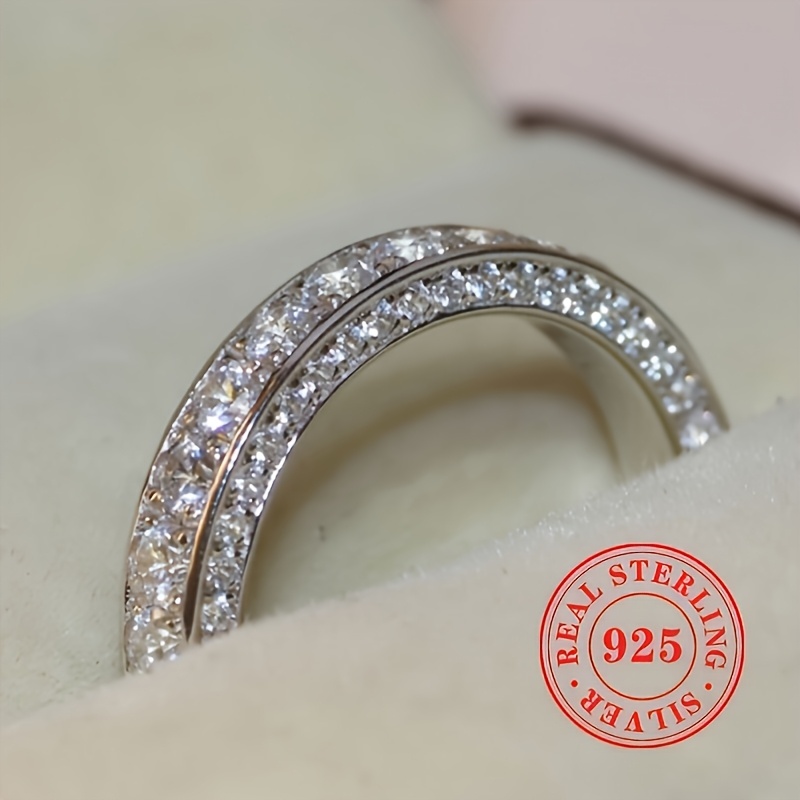 

A S925 Sterling Silvery Luxury Eternal Ring, Zirconia, Basic Women's Engagement And Wedding Ring Jewelry, Autumn And Winter Vacation Accessories