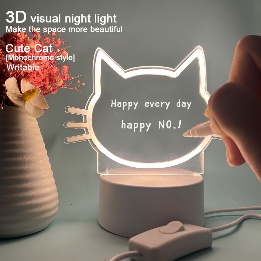 

A Cartoon Cat Face Night Light That Can Be Used For Writing And Drawing, A Creative Decorative Lamp For Bedside