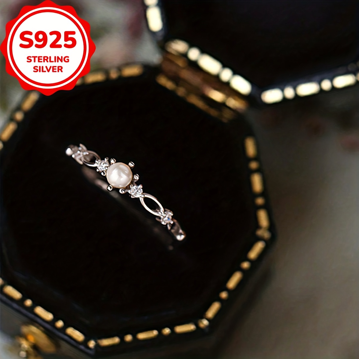 TEMU 1pc S925 Sterling Silver Hollow Round Bead Ring For Women, Featuring Versatile And Adjustable, Perfect As A Gift
