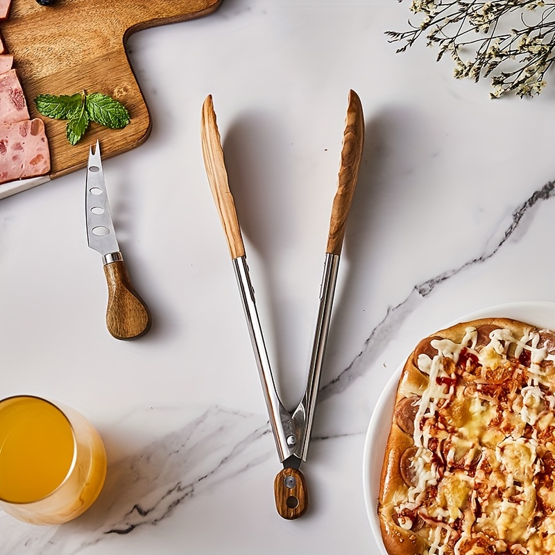 12 inch bbq walnut stainless steel sliding lockable grill tongs for buffet salad bread pairing outdoor and kitchen grilling tools hallowmas christmas Product details 0