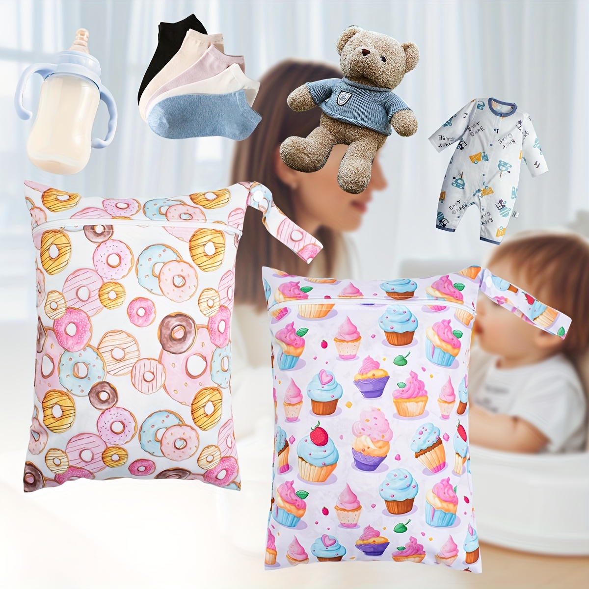 Image of Bag, 2 Reusable Wet Bags For Bathing Suits And Baby Clothes, Leak Proof Wet Bag, Travel Bag, Baby Wet Bag