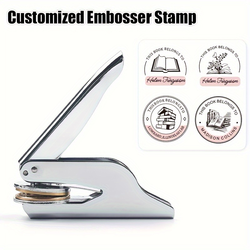

Customized Embosser Stamp: Personalized Library Book Stamps - 4 Pattern Choices - Portable Handheld Seal - Stainless Steel Body