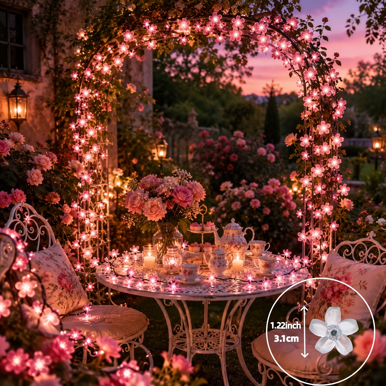 TEMU 1pc 200/100/50/20 Led Solar Cherry String Light, Outdoor Fairy Decorative Light With 8 Lighting , Suitable For Yard, Lawn, Fence, Patio, Holiday