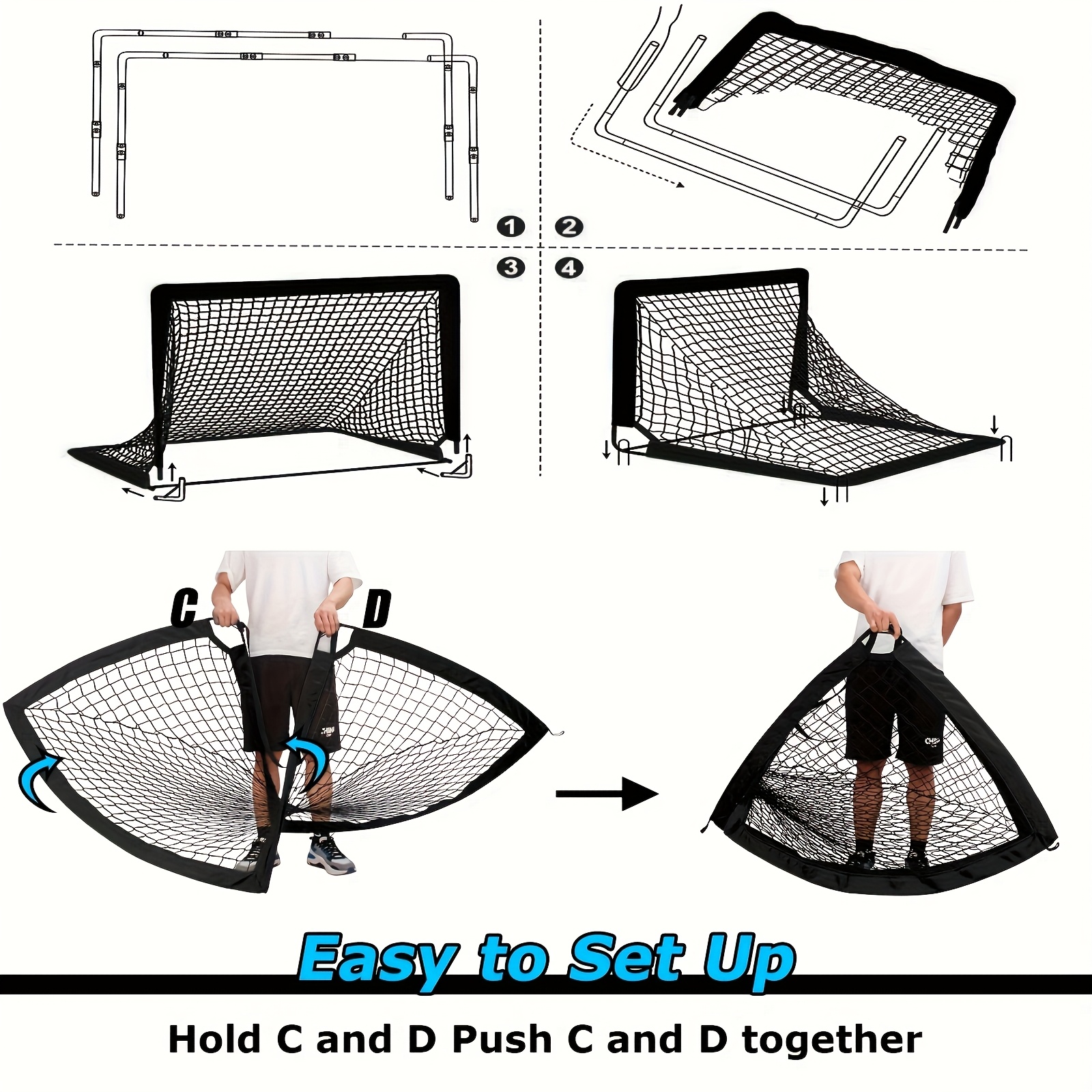Soccer Goal 4x 3ft. Portable Soccer Goal for Backyard Or Indoor Pop-up Soccer Net with 6 Training Cones, Carry Bag, 8 Ground Stakes