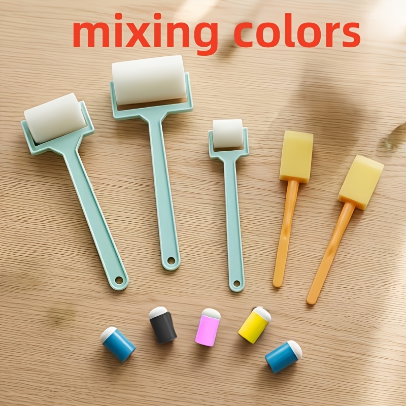 TEMU 10pcs Sponge Roller Set, Assorted Colors, For Painting, High-density Sponge Roller Brushes For Smooth And Painting, Adult Art Supplies, Includes