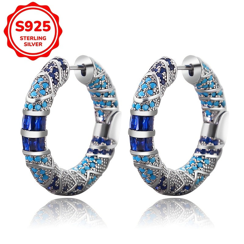 

Boucles d'oreilles en argent sterling 925 de style tribal vintage, incrustation de zirconia synthétique, pierre de de , avec pour les quotidiennes et les banquets.