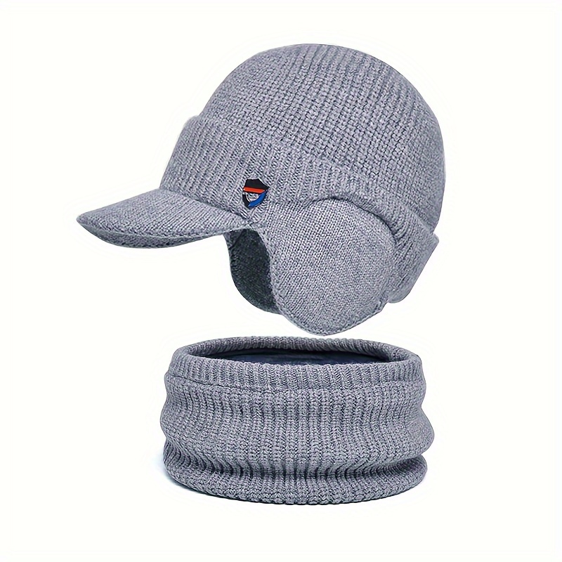 TEMU Winter Warm Ear Protection Hat Neck Set With Plush Fleece Hat Suitable For Men And Women With Knitted Hat