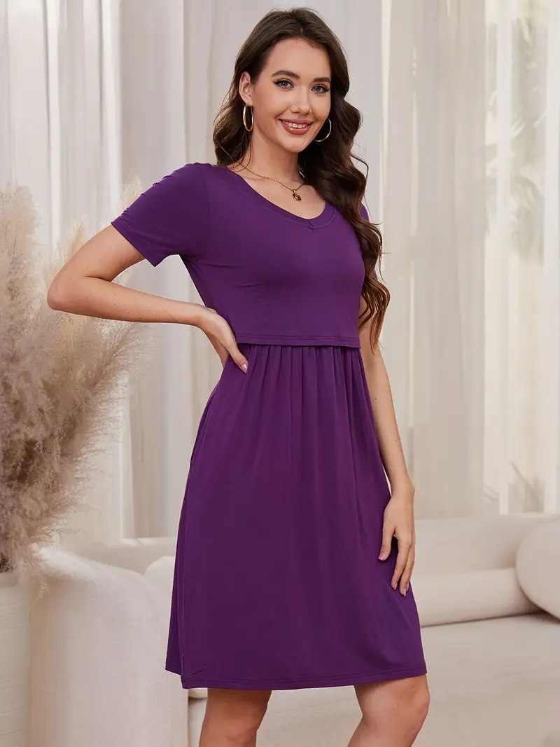 1pc summer solid color short sleeve nursing dress loose - Temu Germany 1pc summer solid color short sleeve nursing dress loose - Temu Germany