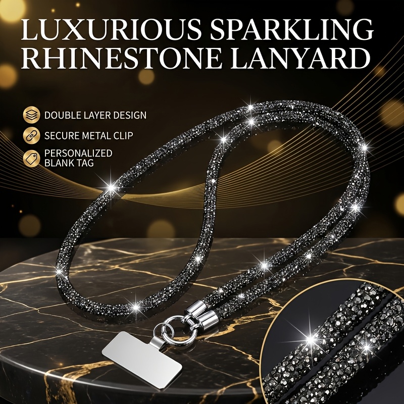 TEMU 2pcs Combination Set (1 Crystal Phone Chain + 1 Upgraded Silvery Clip) Elegant Rhinestone Phone Case Decoration Chain, Colorful Crystal Lanyard
