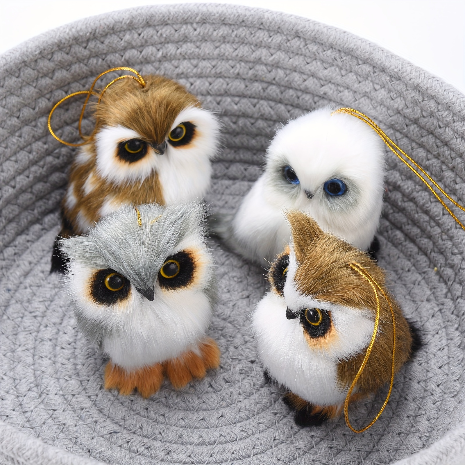 

4pcs Set Of Adorable Simulation Owl Pendants - Christmas Ornaments, Keychain 4