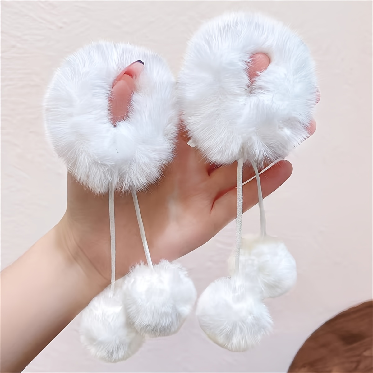 Image of 2pcs (back To ) Women's Autumn And Winter Sweet Pom Pom Tassel Plush Hair Tie Ponytail Bun Hairstyle Decoration Additions Elastic Hair Rope