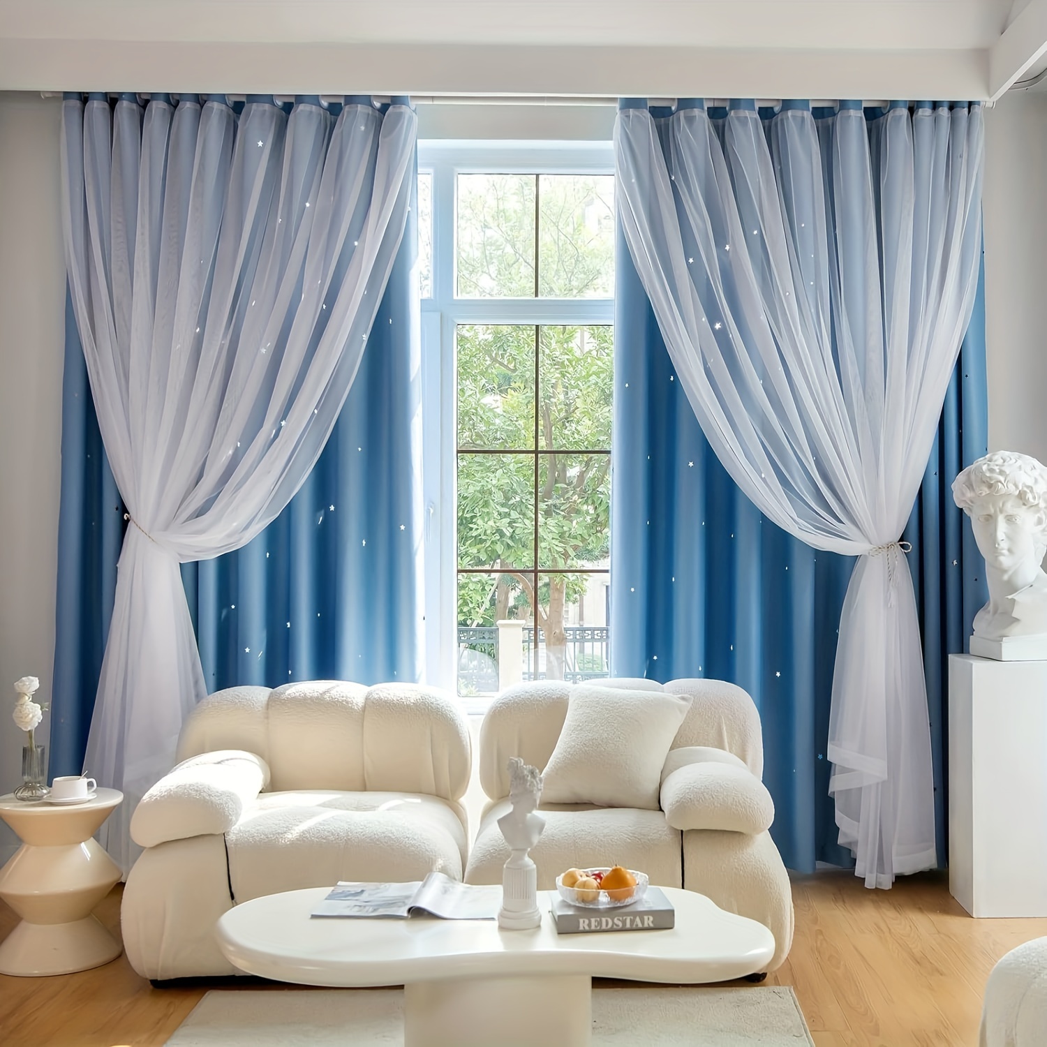 

Stars Curtains Blackout Curtains For Bedroom Double Layer Curtains Curtains Cute Curtains Blackout Curtains, Curtains 84 Inches Long 2 Panel, Blue Curtains, 42 X 84 Inches