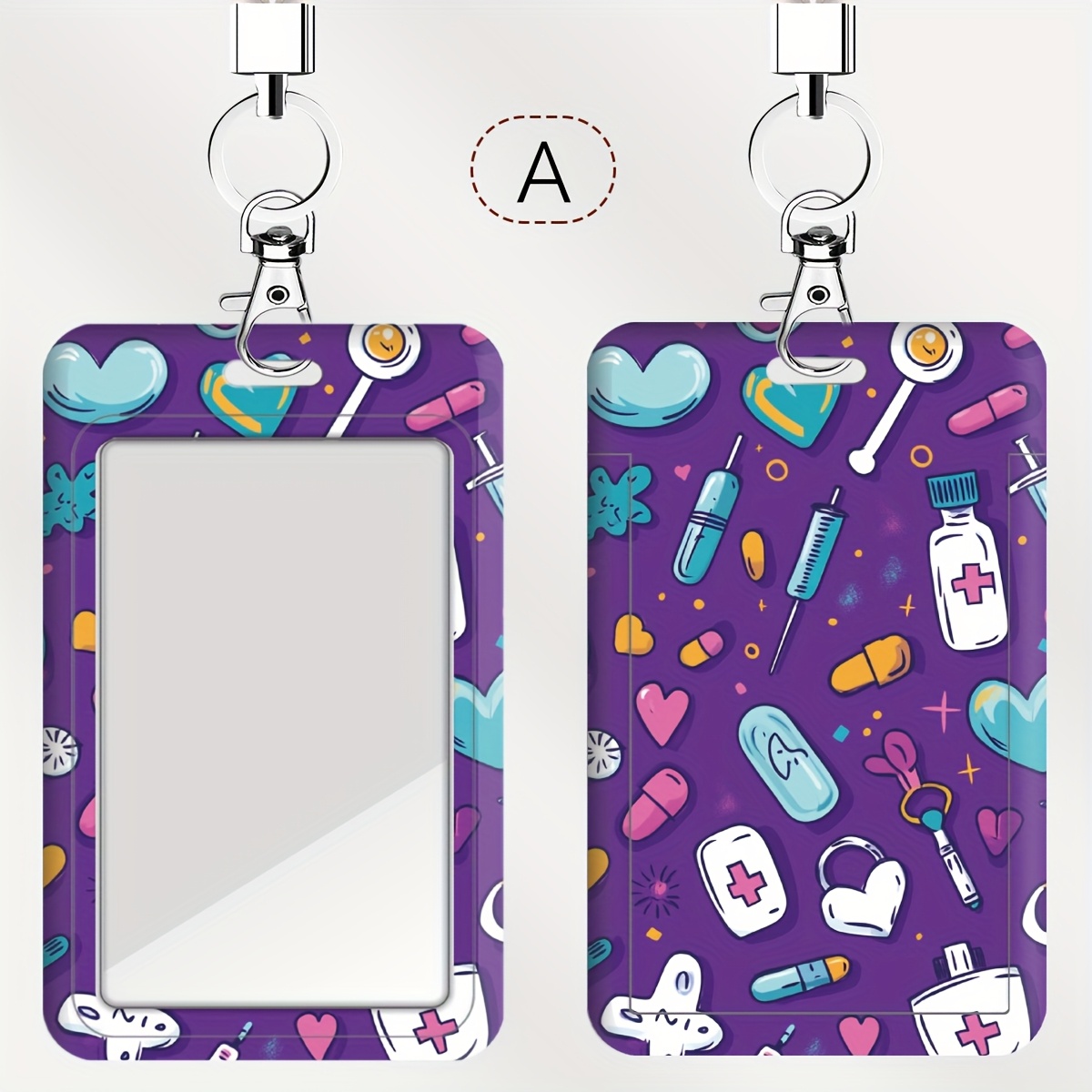 TEMU 1pc Medical-themed Id Badge Holders With Hand Strap - Vibrant Purple Plastic Card Holders For Doctors, Nurses, Students - Durable Hospital,