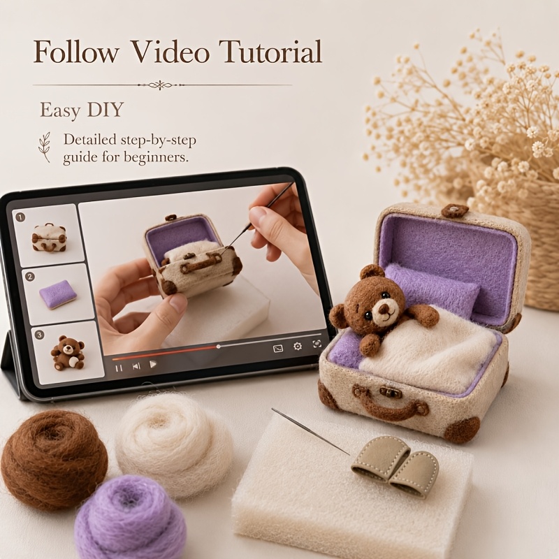 Animal Needle Felting Kit, Beginner Bear Felting Craft with Tutorials