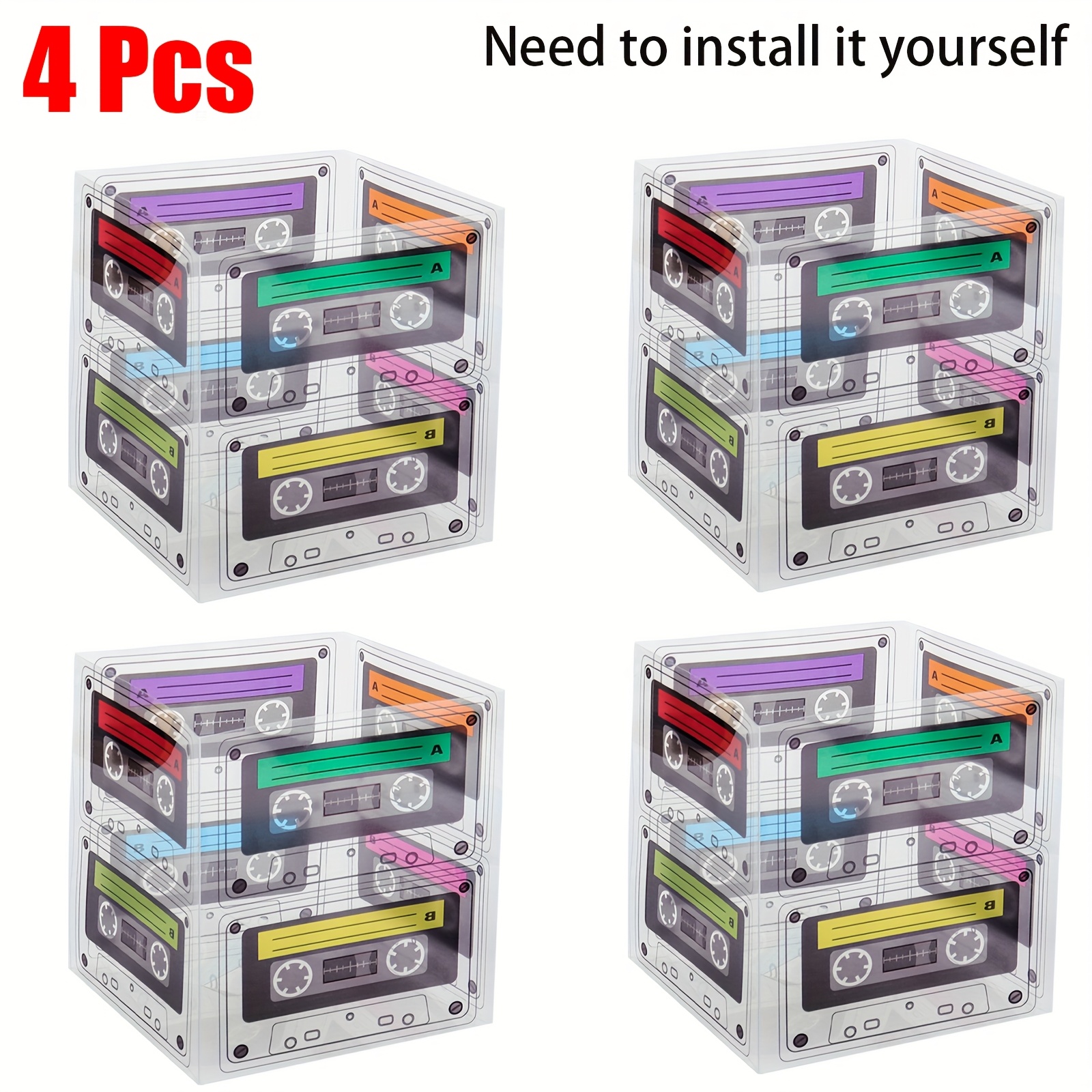 

4pcs Nujoyco Retro Cassette Tape Centerpieces, 80s 90s Hip Hop Party Decorations, Plastic Tabletop Decor For Birthday & Pop Celebrations, No Electricity Needed, Disco Party Supplies