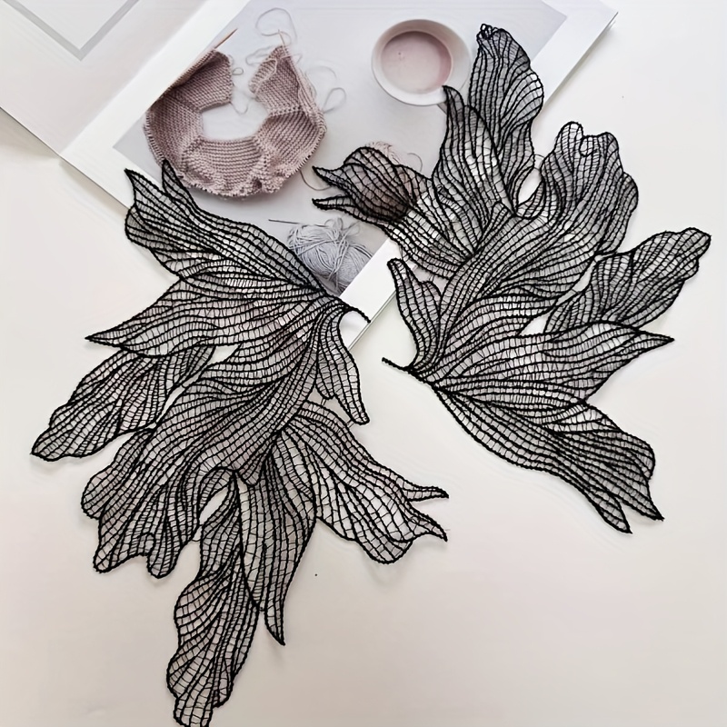 E-shop Ein Paar große Schmetterlingsförmige Spitzenblumen, schwarz, zum Nähen von Kleidung, dekorative Vorhänge, handgefertigt DIY, für