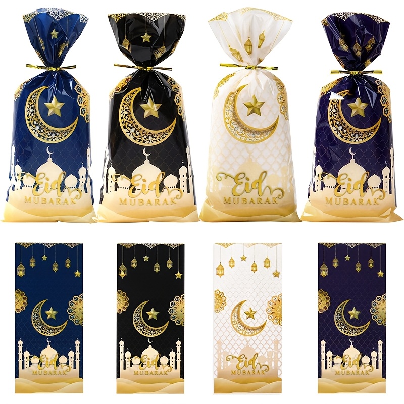 

25/50/100pcs, Eid Candy Bags, 12.5*27.2cm, Castle Black White Blue Gift Bags, Ramadan Decoration For Home, Eid Al Decoration, Party Packing Bags, Eid Al-fitr Gifts