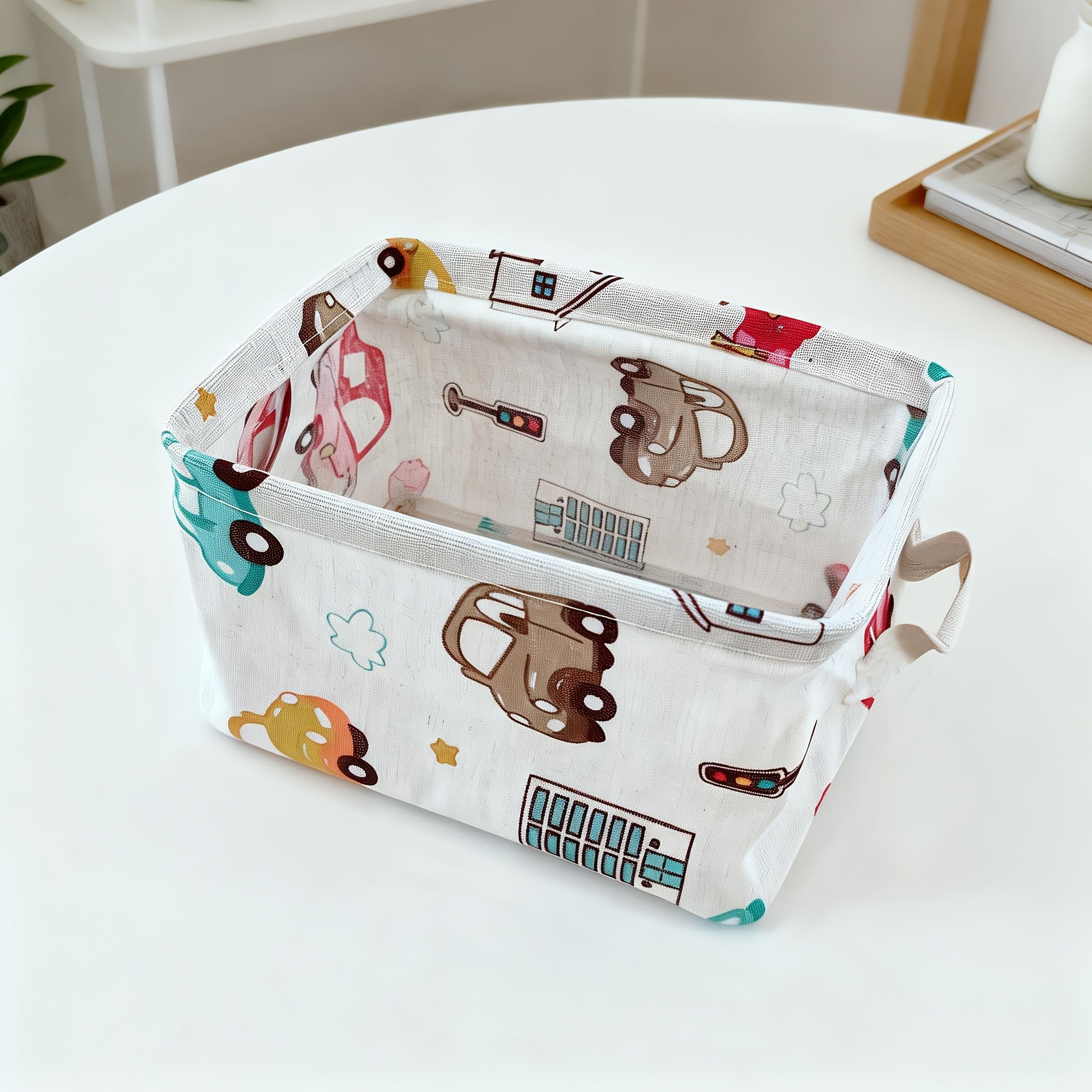 TEMU 1pc Lightweight Foldable Mini Storage Box/basket With Cute Cartoon Car Pattern, Practical Small Storage Bag, Suitable For Storing Clothes,,