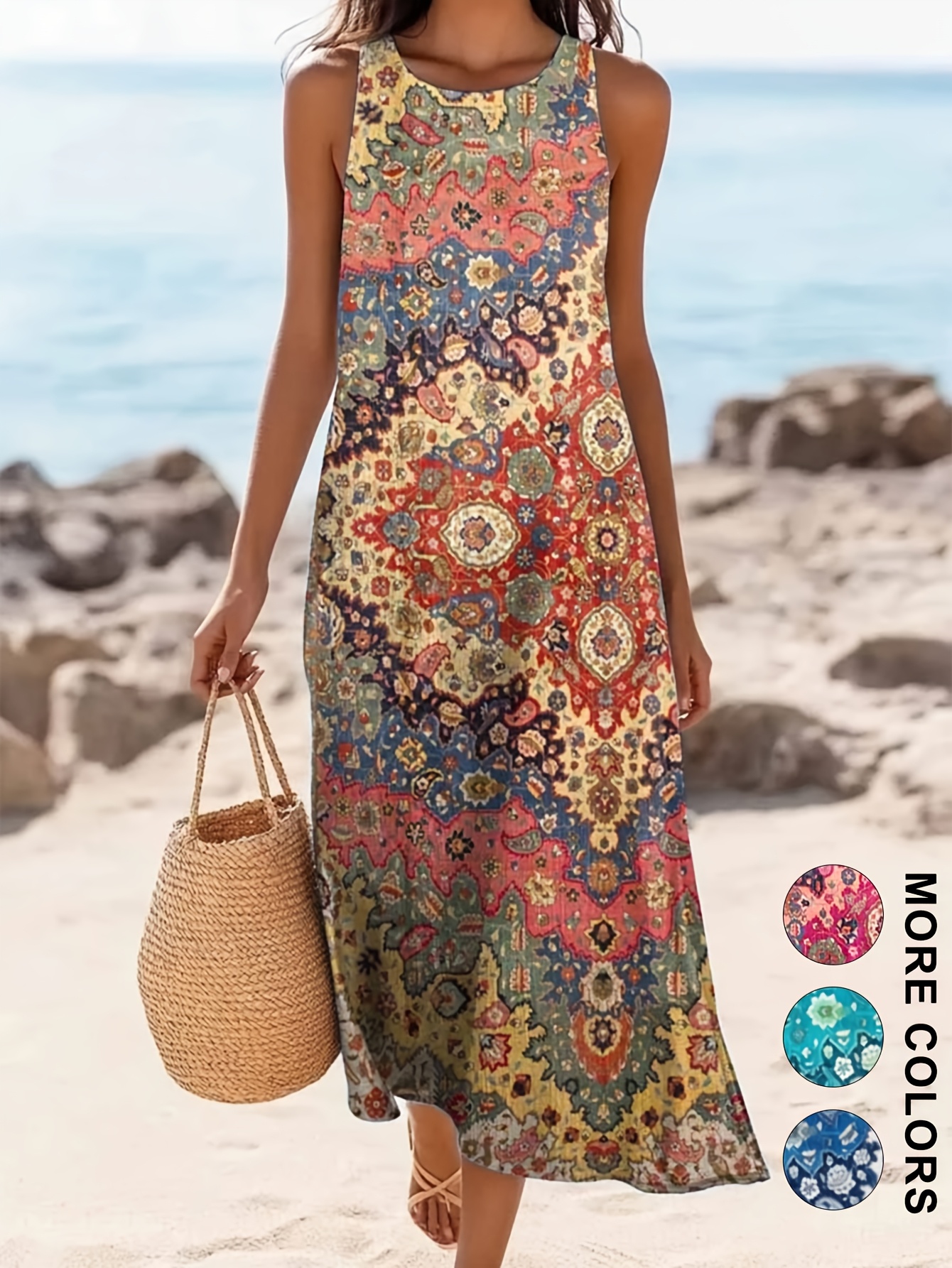 A Loose, Sleeveless Dress * Ethnic Bohemian Style * Summer Beach Strolls *  * Vacations, And Picnics, Featuring a Long Skirt for Women