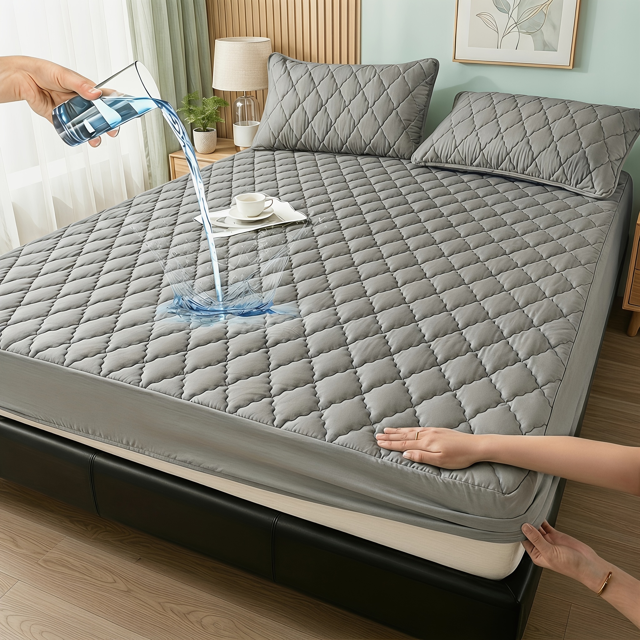 TEMU 1 pièce Drap-housse de de matelas imperméable, Housse de matelas ultra douce, respirante et silencieuse, intégrale à poche profonde, Lavable,